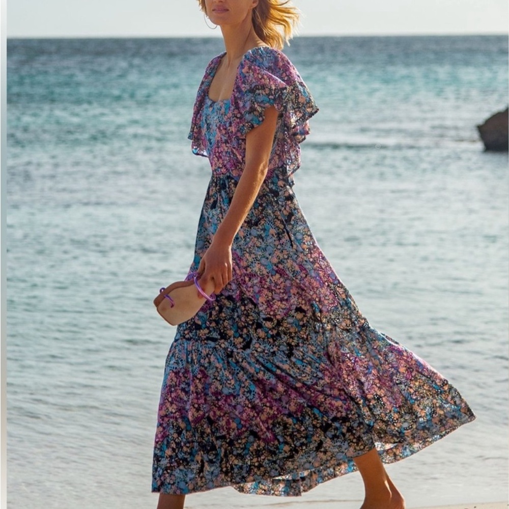 Anthropologie Floral Maxi Dress in Purple and Black